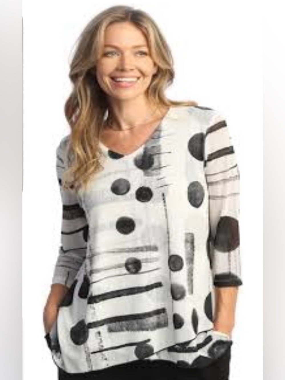 Jess & Jane  Black & White Abstract V-Neck Tunic ptp 24